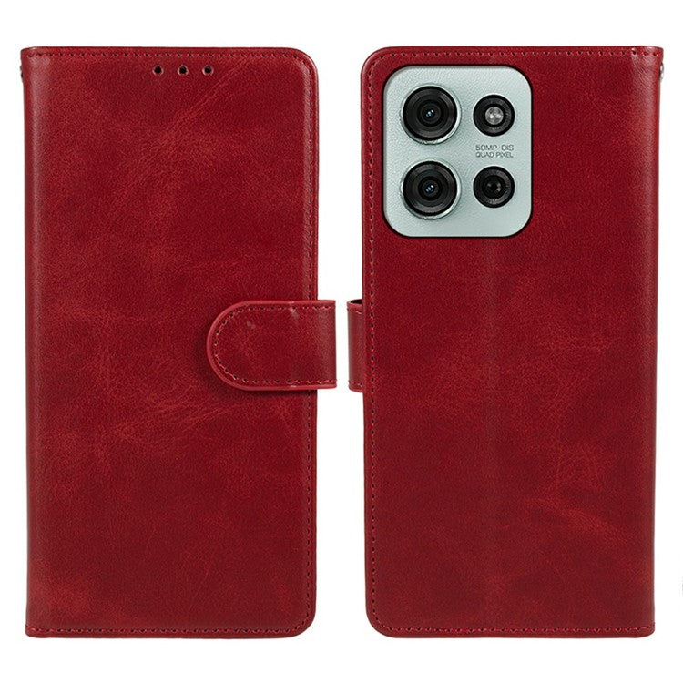 For Motorola Moto G75 5G Case PU Leather Wallet Protective Phone Cover Calf Texture - Red