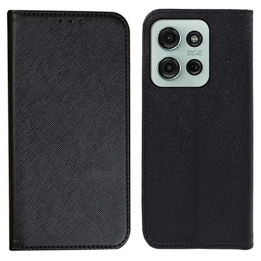 For Motorola Moto G75 5G Case Cross Texture Leather Phone Cover Hidden Magnetic - Black