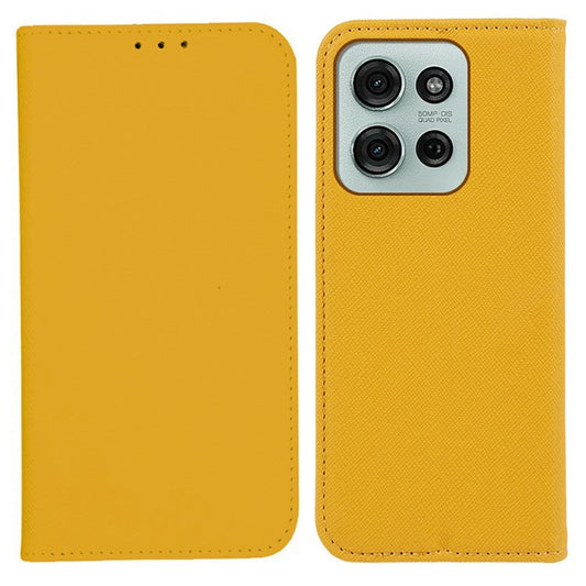 For Motorola Moto G75 5G Case Cross Texture Leather Phone Cover Hidden Magnetic - Yellow