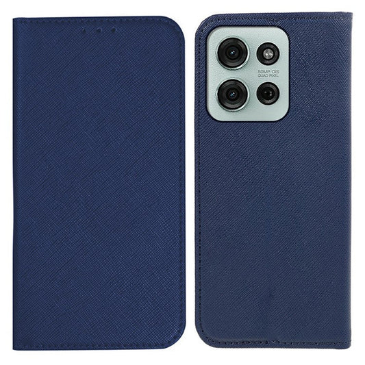 For Motorola Moto G75 5G Case Cross Texture Leather Phone Cover Hidden Magnetic - Dark Blue