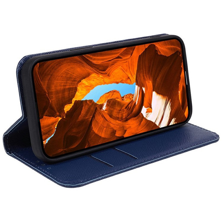 For Motorola Moto G75 5G Case Cross Texture Leather Phone Cover Hidden Magnetic - Dark Blue