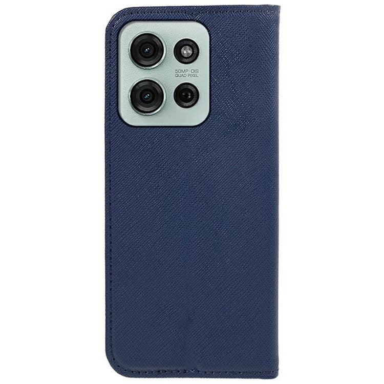 For Motorola Moto G75 5G Case Cross Texture Leather Phone Cover Hidden Magnetic - Dark Blue