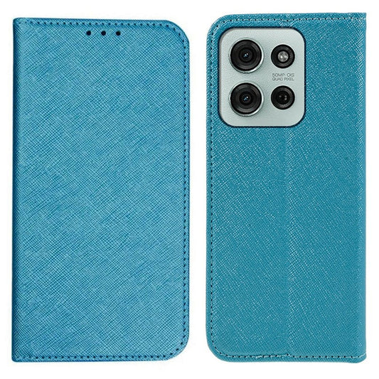 For Motorola Moto G75 5G Case Cross Texture Leather Phone Cover Hidden Magnetic - Sky Blue