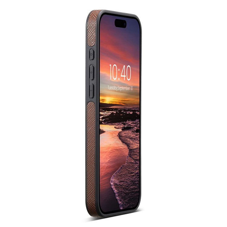SUTENI M2 For iPhone 16 Pro Magnetic Case Cross Texture Leather Back Cover with Detachable Card Bag - Brown
