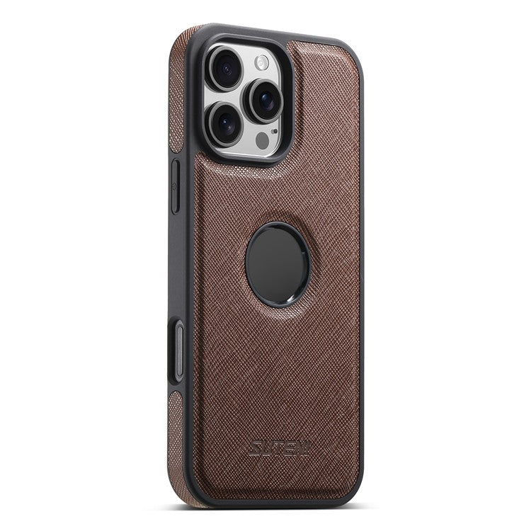 SUTENI M2 For iPhone 16 Pro Magnetic Case Cross Texture Leather Back Cover with Detachable Card Bag - Brown