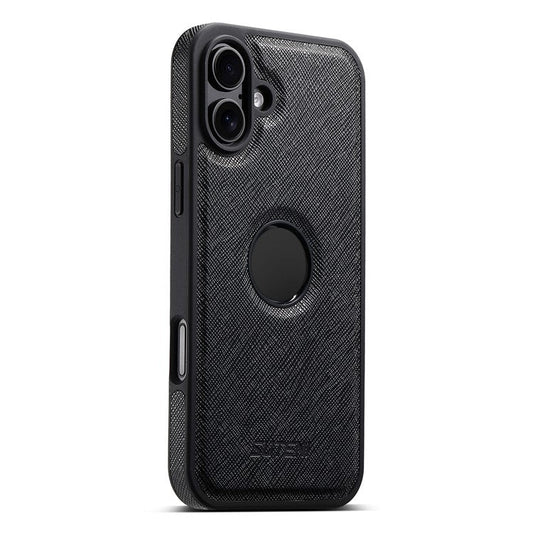 SUTENI G1 For iPhone 16 Plus Case Compatible with MagSafe Cross Texture Leather+TPU Phone Cover - Black