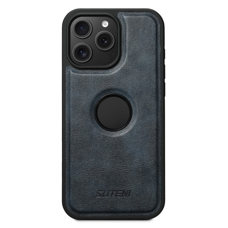 SUTENI G1 For iPhone 16 Pro Magnetic Case Waxy Texture Leather Coated TPU Phone Cover - Blue