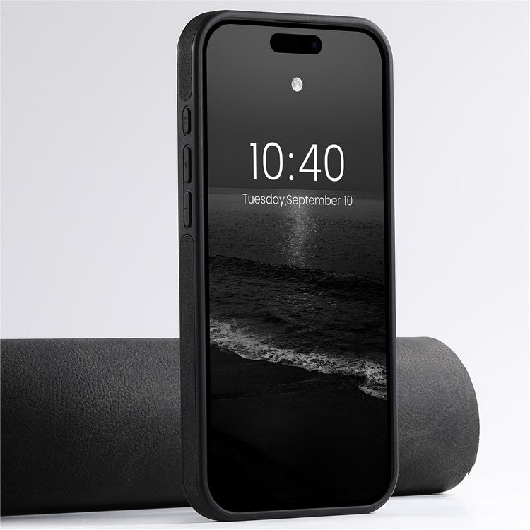 SUTENI G2 For iPhone 16 Magnetic Case Kickstand Litchi Texture Leather+TPU Cover - Black