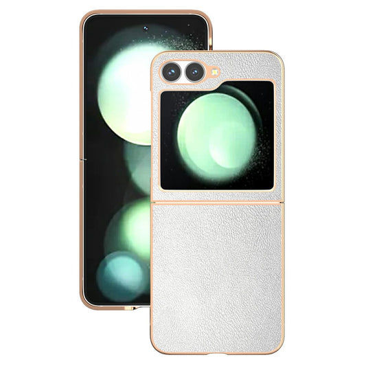 For Samsung Galaxy Z Flip7 FE 5G / Z Flip6 5G Case Electroplating Edge PU Leather Coated PC Phone Cover - Silver