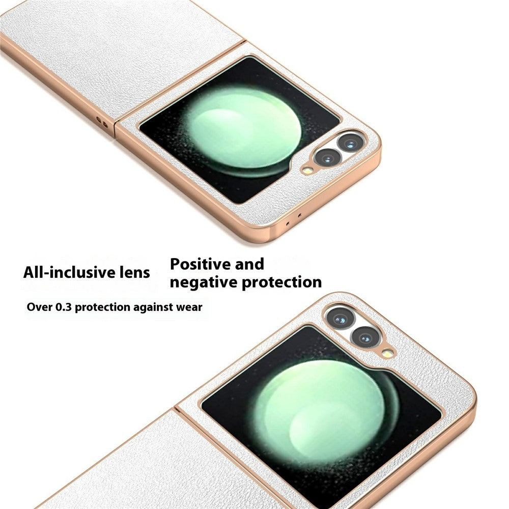 For Samsung Galaxy Z Flip7 FE 5G / Z Flip6 5G Case Electroplating Edge PU Leather Coated PC Phone Cover - Silver