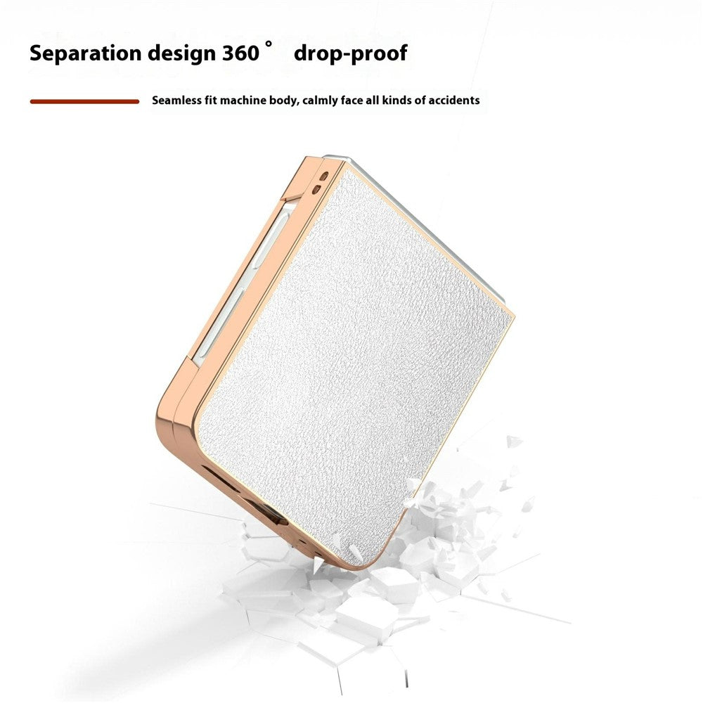 For Samsung Galaxy Z Flip7 FE 5G / Z Flip6 5G Case Electroplating Edge PU Leather Coated PC Phone Cover - Silver