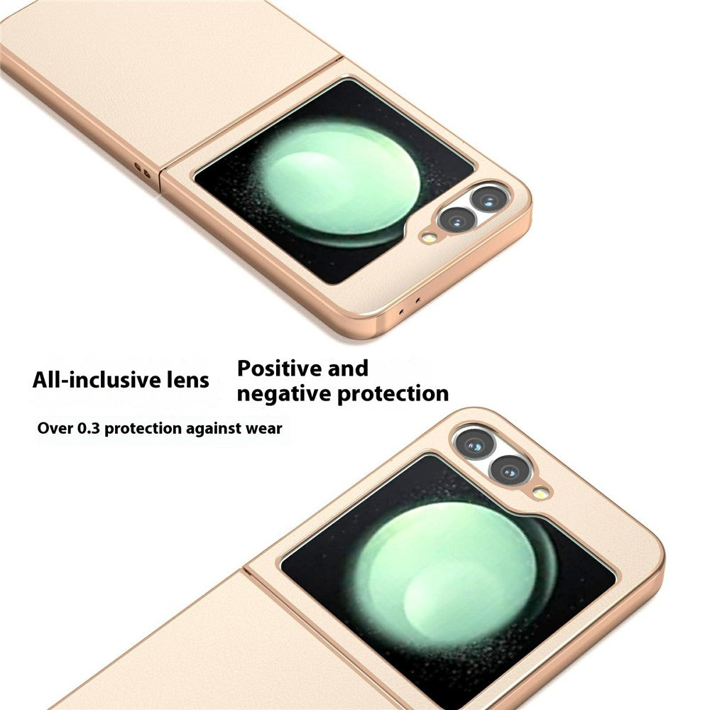 For Samsung Galaxy Z Flip7 FE 5G / Z Flip6 5G Case Electroplating Edge PU Leather Coated PC Phone Cover - Light Yellow