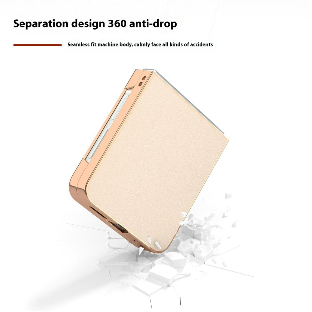 For Samsung Galaxy Z Flip7 FE 5G / Z Flip6 5G Case Electroplating Edge PU Leather Coated PC Phone Cover - Light Yellow