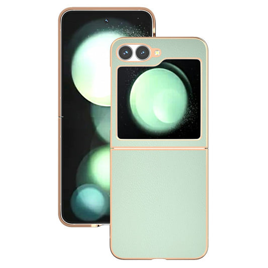 For Samsung Galaxy Z Flip7 FE 5G / Z Flip6 5G Case Electroplating Edge PU Leather Coated PC Phone Cover - Light Green