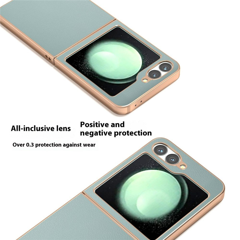 For Samsung Galaxy Z Flip7 FE 5G / Z Flip6 5G Case Electroplating Edge PU Leather Coated PC Phone Cover - Baby Blue