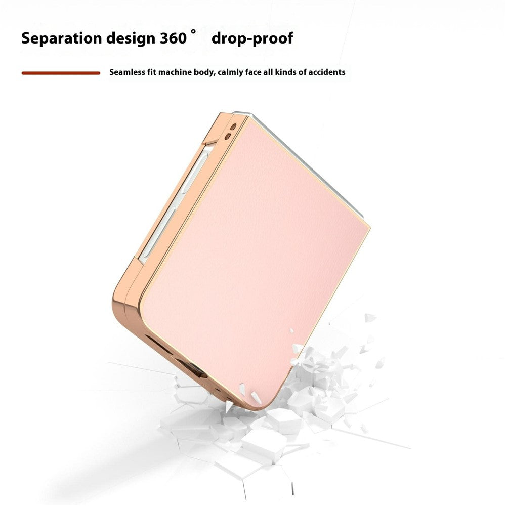 For Samsung Galaxy Z Flip7 FE 5G / Z Flip6 5G Case Electroplating Edge PU Leather Coated PC Phone Cover - Light Pink