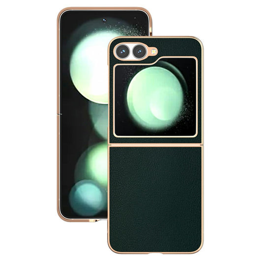 For Samsung Galaxy Z Flip7 FE 5G / Z Flip6 5G Case Electroplating Edge PU Leather Coated PC Phone Cover - Green