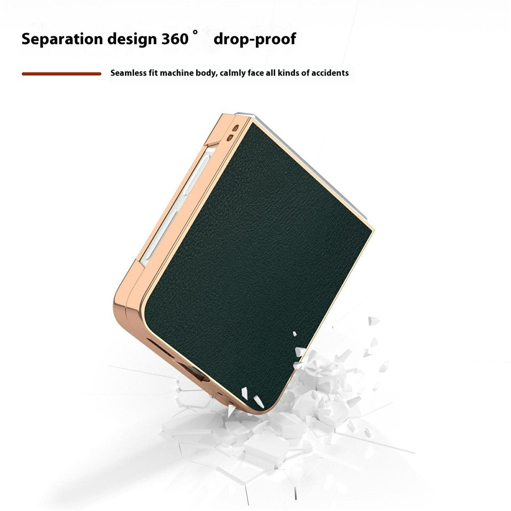For Samsung Galaxy Z Flip7 FE 5G / Z Flip6 5G Case Electroplating Edge PU Leather Coated PC Phone Cover - Green