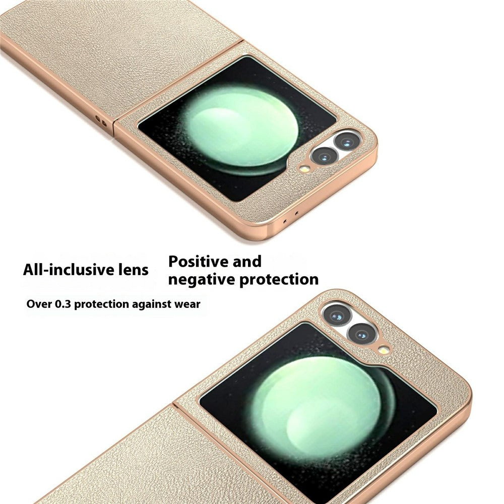 For Samsung Galaxy Z Flip7 FE 5G / Z Flip6 5G Case Electroplating Edge PU Leather Coated PC Phone Cover - Gold