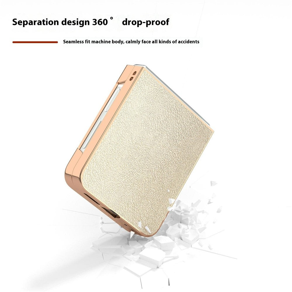 For Samsung Galaxy Z Flip7 FE 5G / Z Flip6 5G Case Electroplating Edge PU Leather Coated PC Phone Cover - Gold