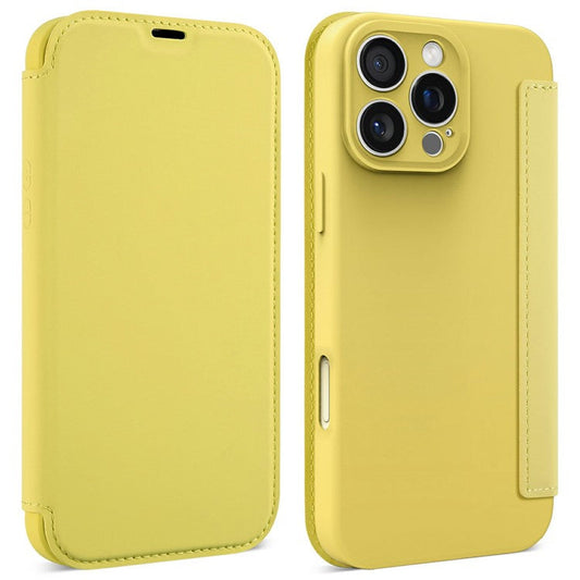 For iPhone 16 Pro Case Card Holder Kickstand Liquid Silicone Phone Cover - Yellow