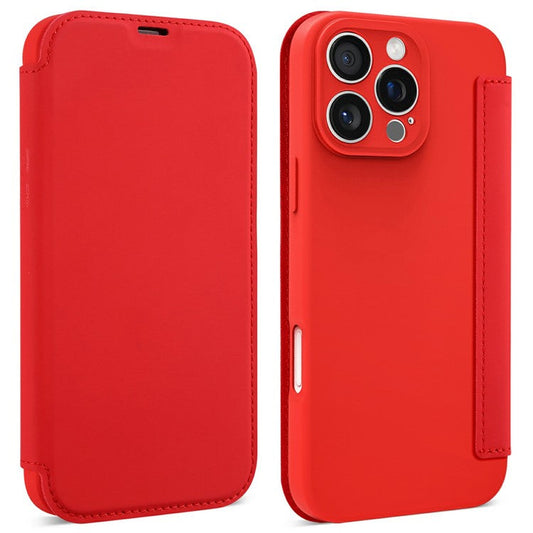 For iPhone 16 Pro Case Card Holder Kickstand Liquid Silicone Phone Cover - Red