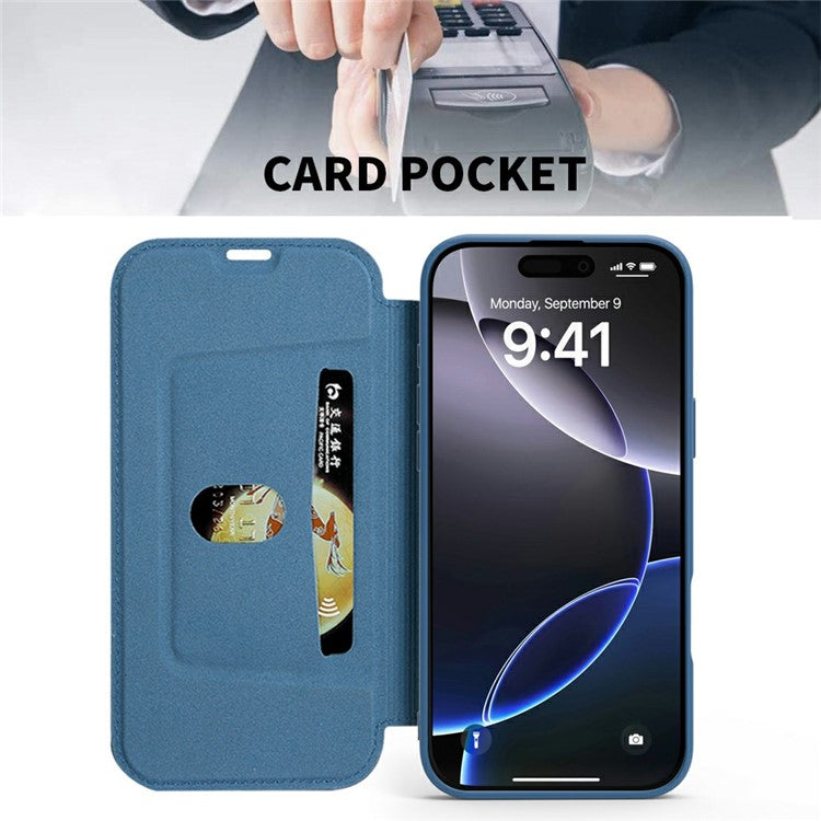 For iPhone 16 Pro Case Card Holder Kickstand Liquid Silicone Phone Cover - Red
