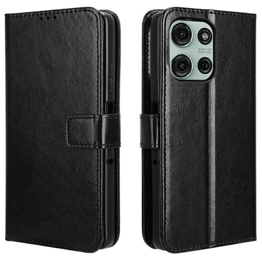 For Motorola Moto G75 5G Case Crazy Horse Texture PU Leather Phone Wallet Cover - Black