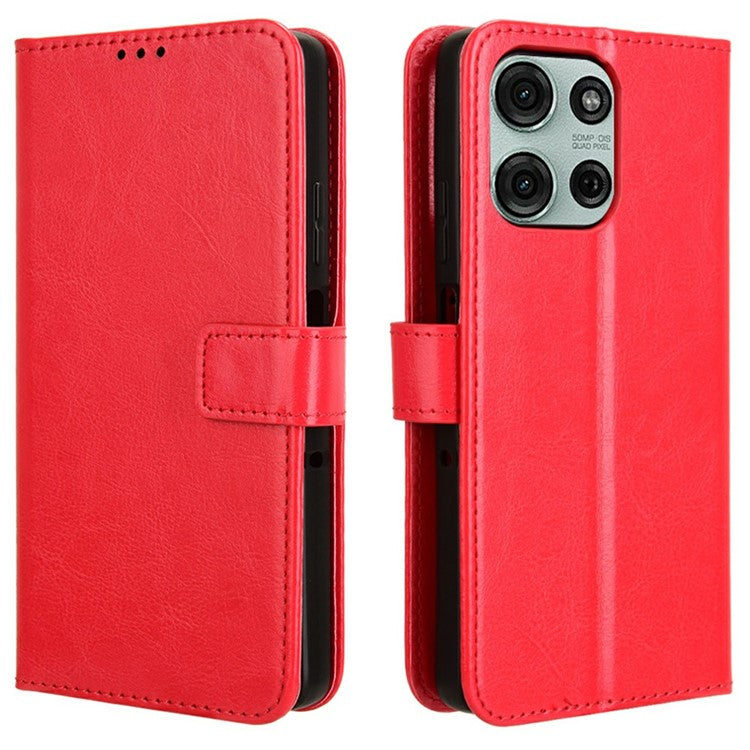 For Motorola Moto G75 5G Case Crazy Horse Texture PU Leather Phone Wallet Cover - Red