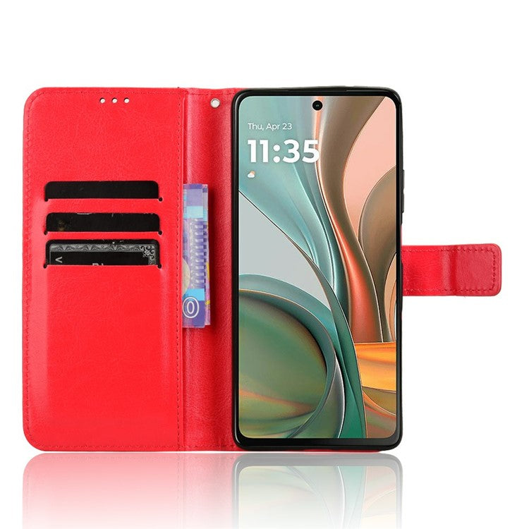 For Motorola Moto G75 5G Case Crazy Horse Texture PU Leather Phone Wallet Cover - Red