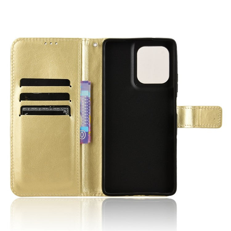 For Motorola Moto G75 5G Case Crazy Horse Texture PU Leather Phone Wallet Cover - Gold