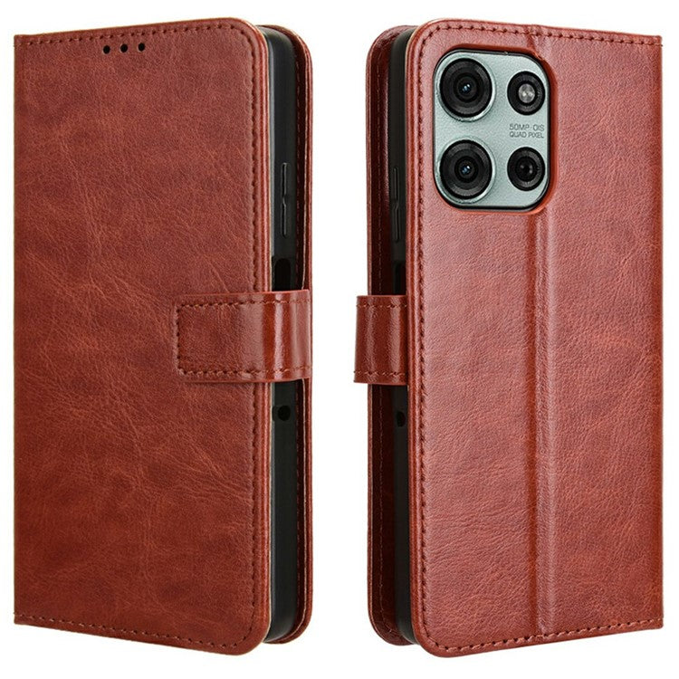 For Motorola Moto G75 5G Case Crazy Horse Texture PU Leather Phone Wallet Cover - Brown