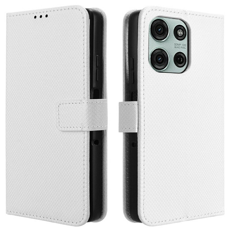 For Motorola Moto G75 5G Case PU Leather Diamond Texture Wallet Phone Cover - White