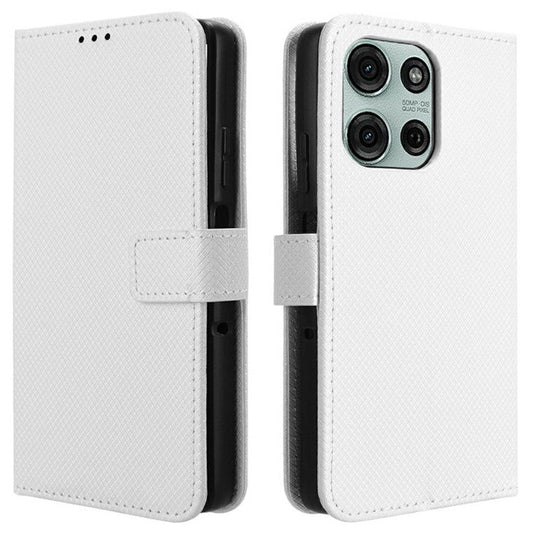 For Motorola Moto G75 5G Case PU Leather Diamond Texture Wallet Phone Cover - White