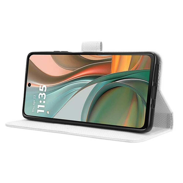 For Motorola Moto G75 5G Case PU Leather Diamond Texture Wallet Phone Cover - White