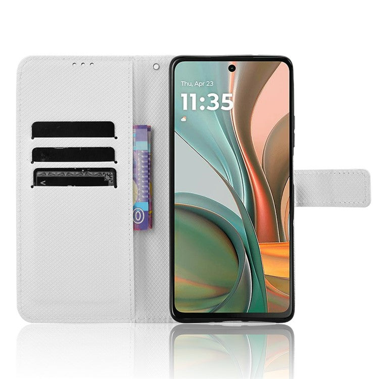 For Motorola Moto G75 5G Case PU Leather Diamond Texture Wallet Phone Cover - White