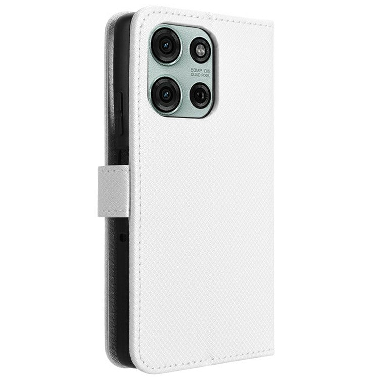 For Motorola Moto G75 5G Case PU Leather Diamond Texture Wallet Phone Cover - White