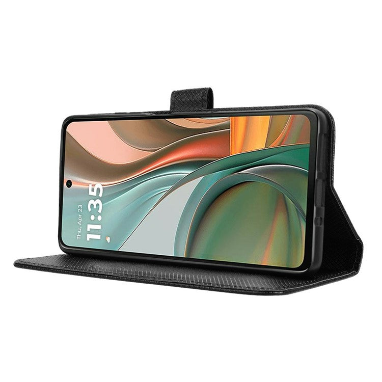 For Motorola Moto G75 5G Case PU Leather Diamond Texture Wallet Phone Cover - Black