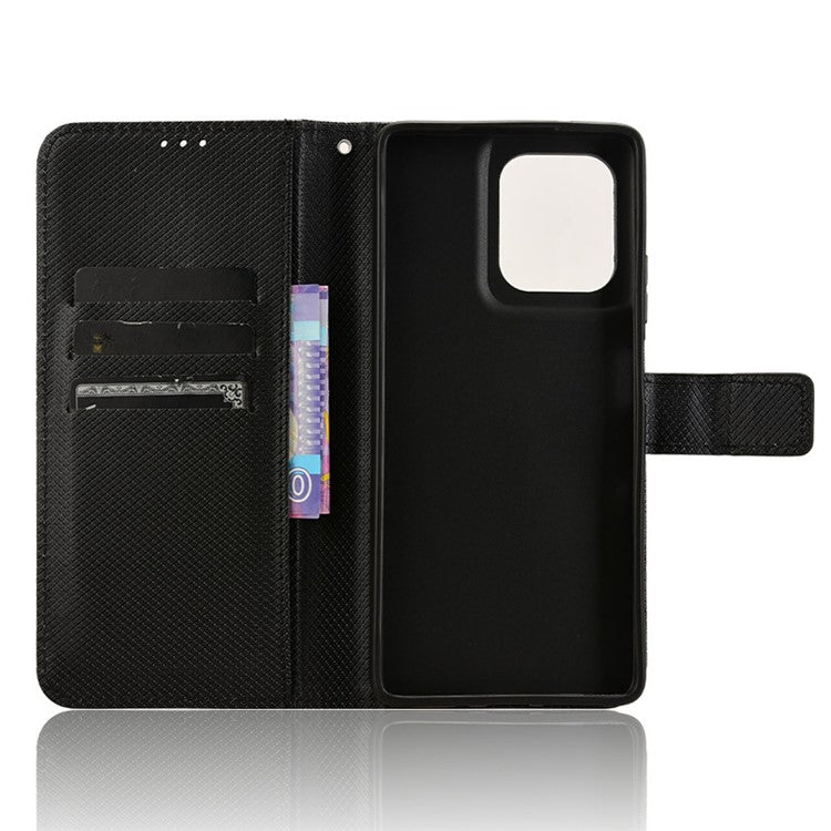 For Motorola Moto G75 5G Case PU Leather Diamond Texture Wallet Phone Cover - Black