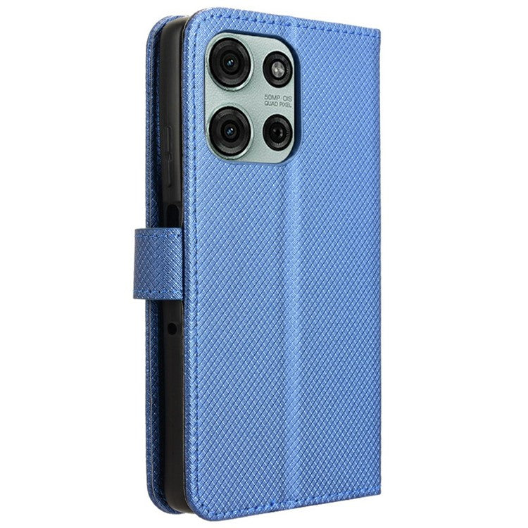 For Motorola Moto G75 5G Case PU Leather Diamond Texture Wallet Phone Cover - Blue