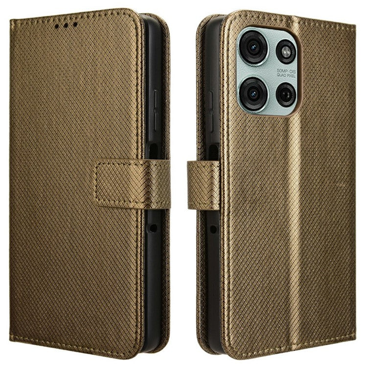 For Motorola Moto G75 5G Case PU Leather Diamond Texture Wallet Phone Cover - Brown