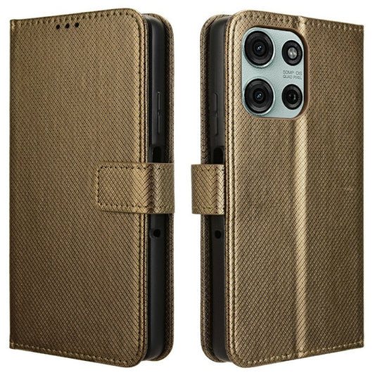 For Motorola Moto G75 5G Case PU Leather Diamond Texture Wallet Phone Cover - Brown