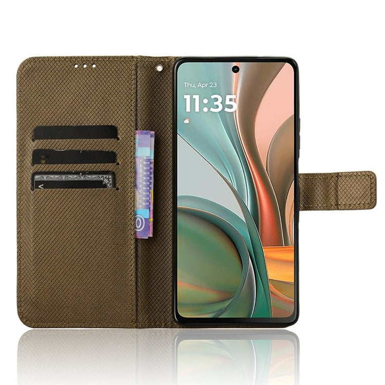 For Motorola Moto G75 5G Case PU Leather Diamond Texture Wallet Phone Cover - Brown