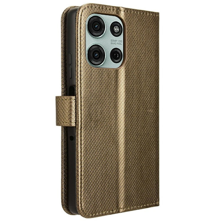 For Motorola Moto G75 5G Case PU Leather Diamond Texture Wallet Phone Cover - Brown