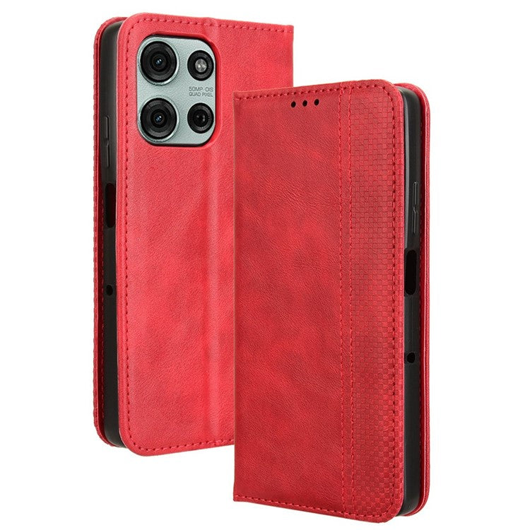 For Motorola Moto G75 5G Leather Case Wallet Stand Retro Texture Phone Cover - Red