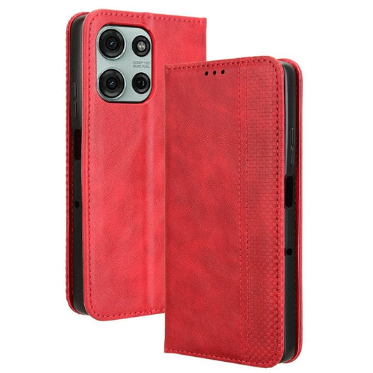 For Motorola Moto G75 5G Leather Case Wallet Stand Retro Texture Phone Cover - Red