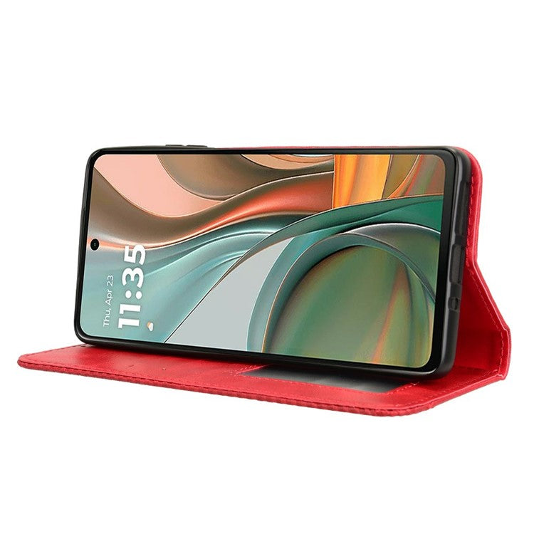 For Motorola Moto G75 5G Leather Case Wallet Stand Retro Texture Phone Cover - Red