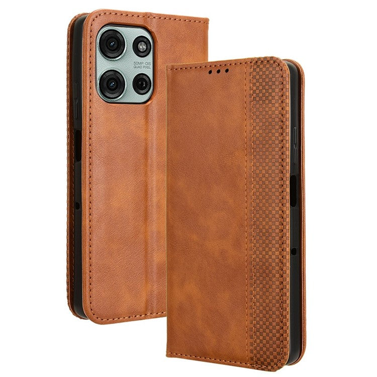 For Motorola Moto G75 5G Leather Case Wallet Stand Retro Texture Phone Cover - Brown