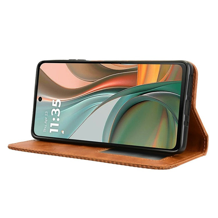 For Motorola Moto G75 5G Leather Case Wallet Stand Retro Texture Phone Cover - Brown