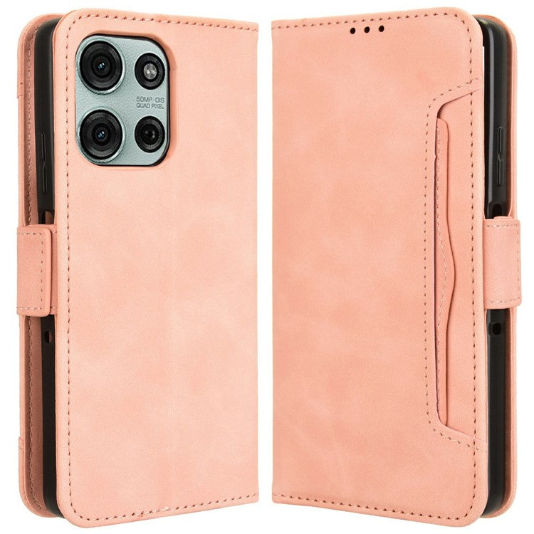 For Motorola Moto G75 5G Leather Case Phone Wallet Cover with Multiple Card Slots - Pink